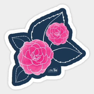Pink Camellia Blossom in Early Winter Sticker